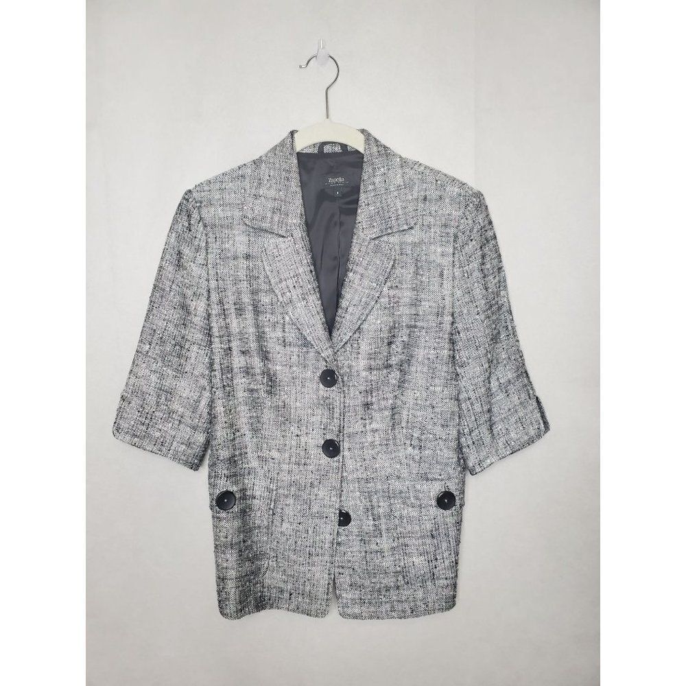 Zanella Italian Silk Linen Blend 3/4 Sleeve Blazer Jacket Office Business Chic